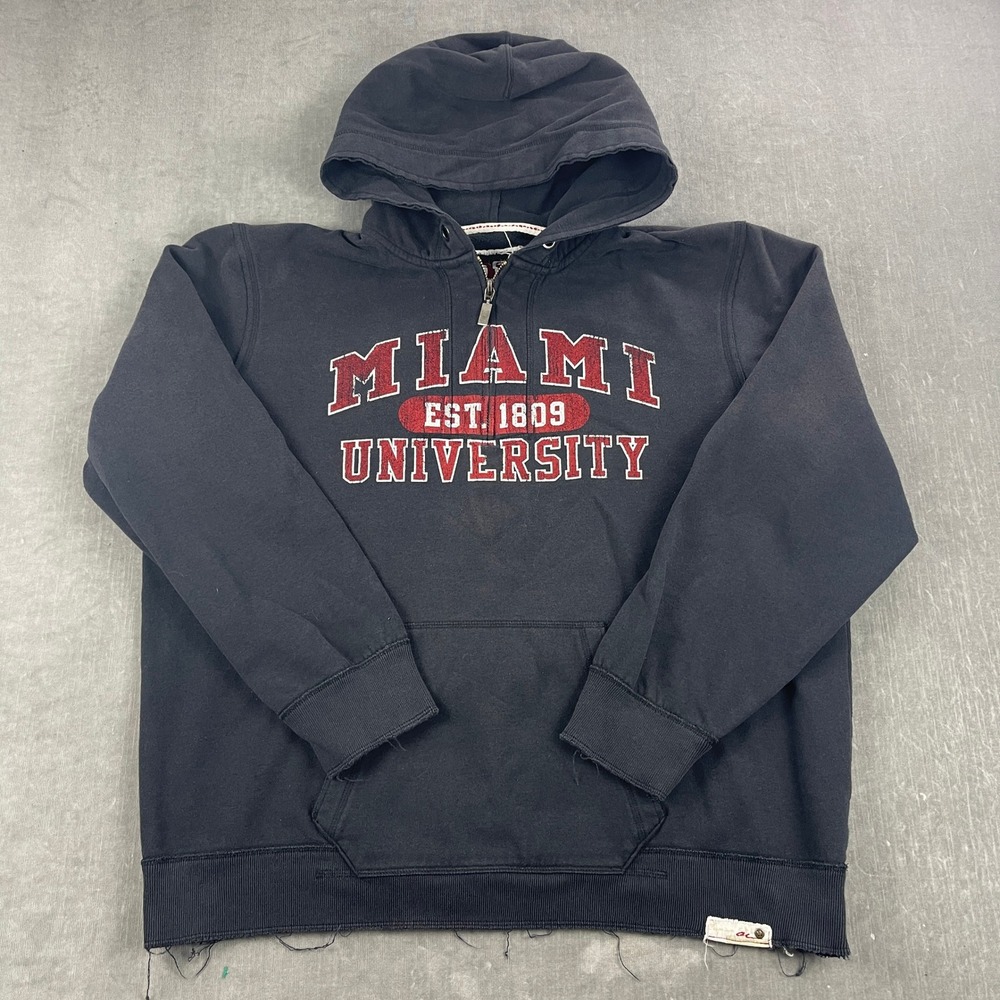 Miami University Original Leisure Mens XXL Black Distressed Quarter Zip Hoodie